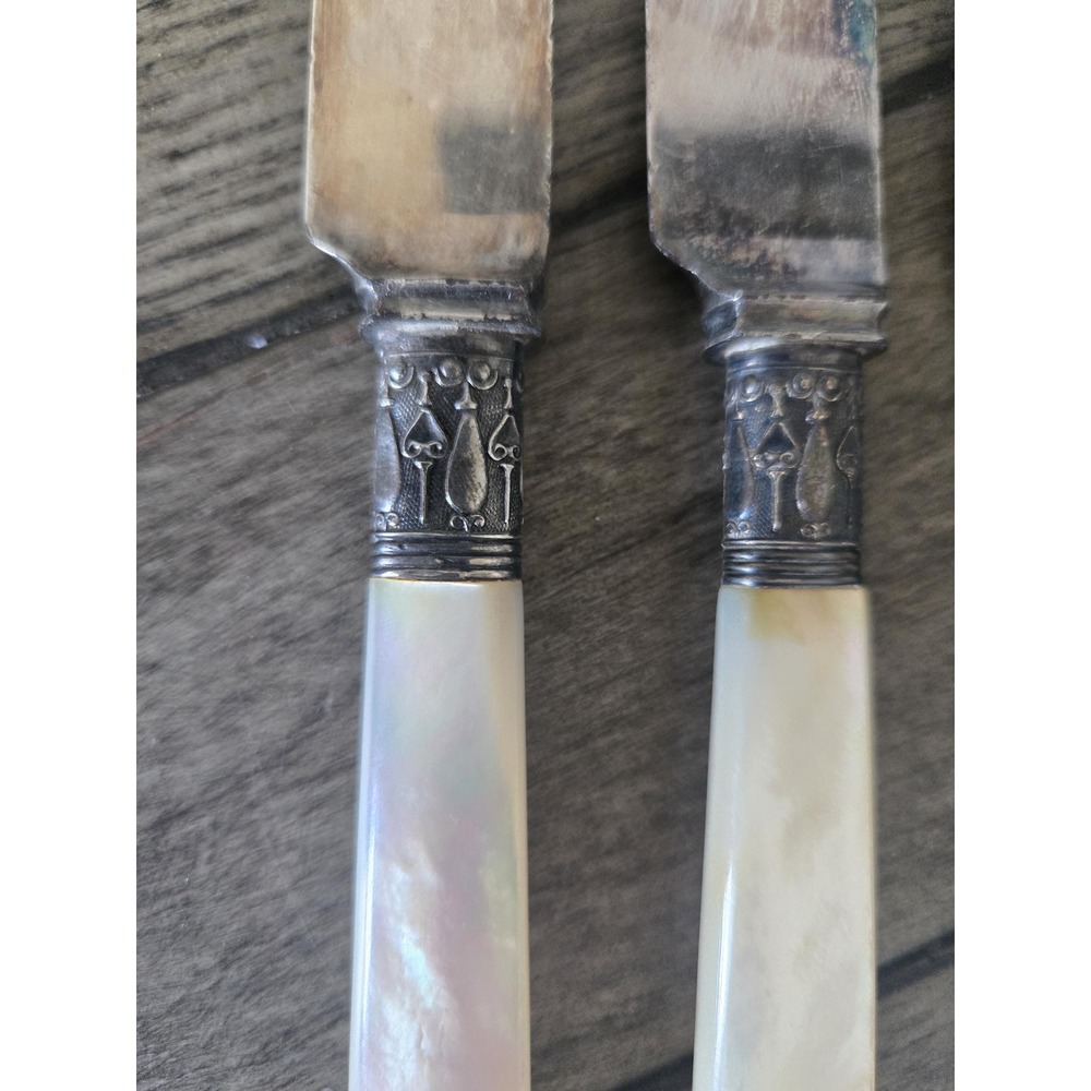 Antique J. Russell & Co. Butter Knives Set of 6 Mother of Pearl 1834 Spreaders - Picture 6 of 10